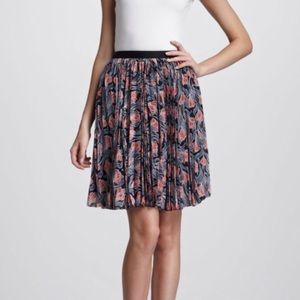 Jason Wu Pleated Silk Skirt Blue Floral Print Size 2